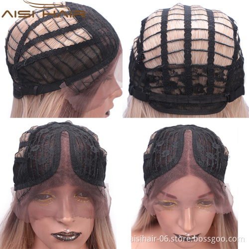 Aisi Hair Ombre Blonde Synthetic Lace Front Long Straight Wigs High Temperature Fiber Straight Lace Front Wigs